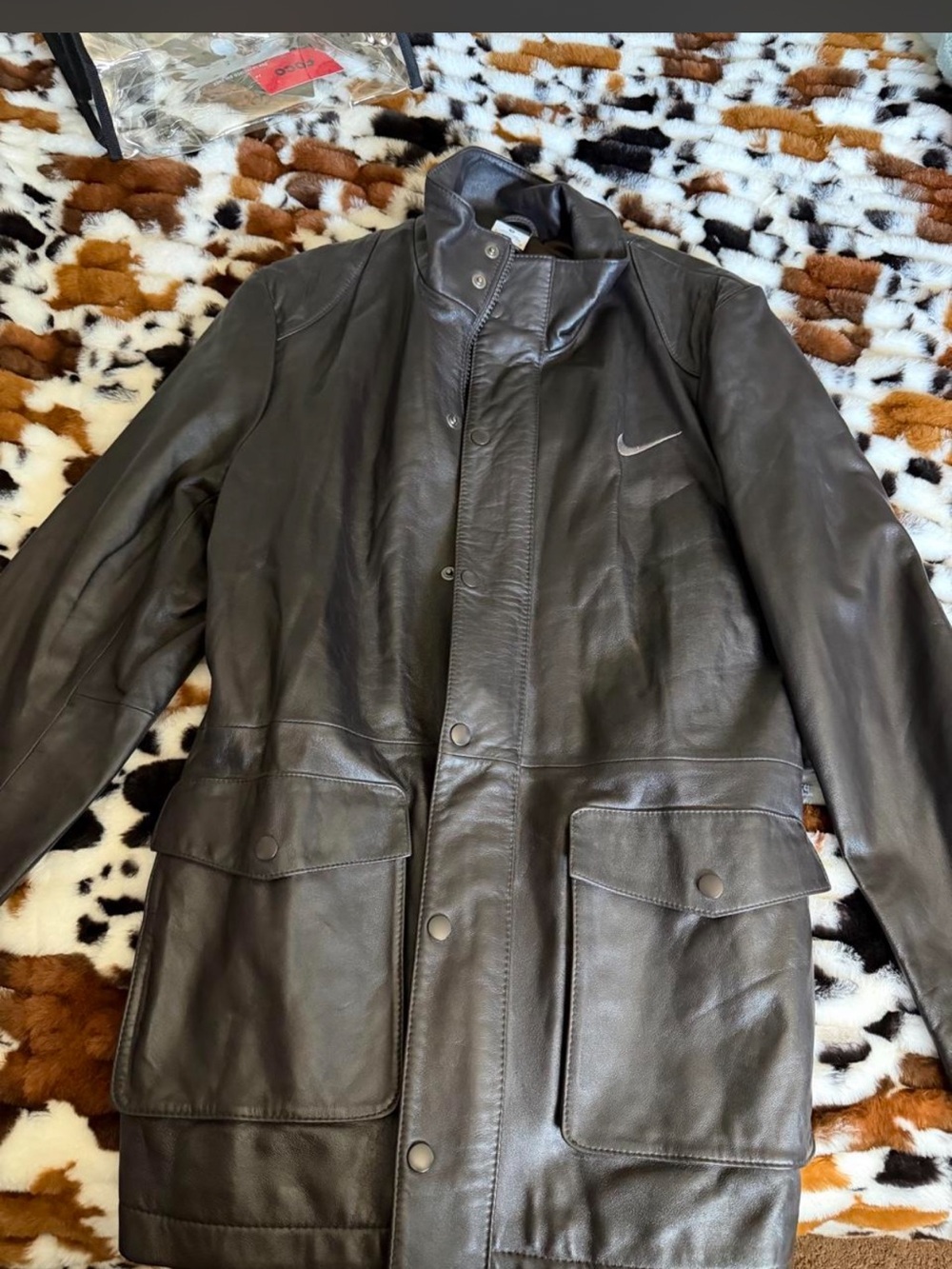 Vintage Nike Men's Black dark brown Leather Jacket